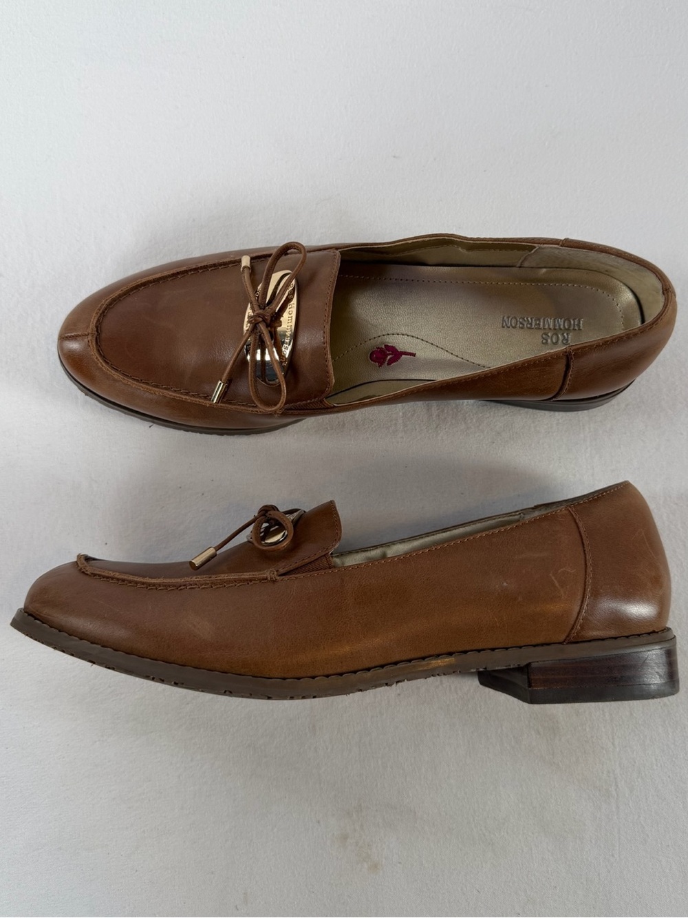 Ros Hommerson Dana Leather Medallion Loafers Flats in Brown Gold‎ Size 8.5